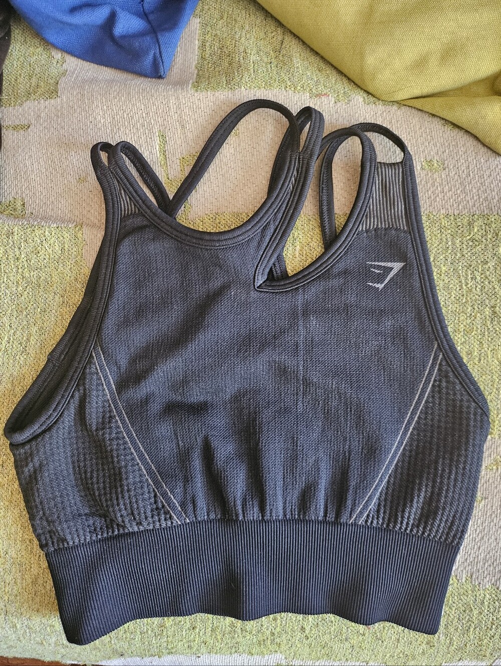 Gymshark Black Seamless Double-Strap High-Neck Sports Bra, Size XS